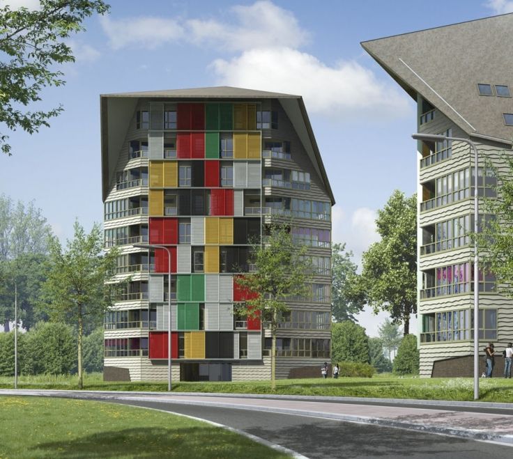 Start montage kleurige aluminium schuifluiken voor flats in Leusden Photo